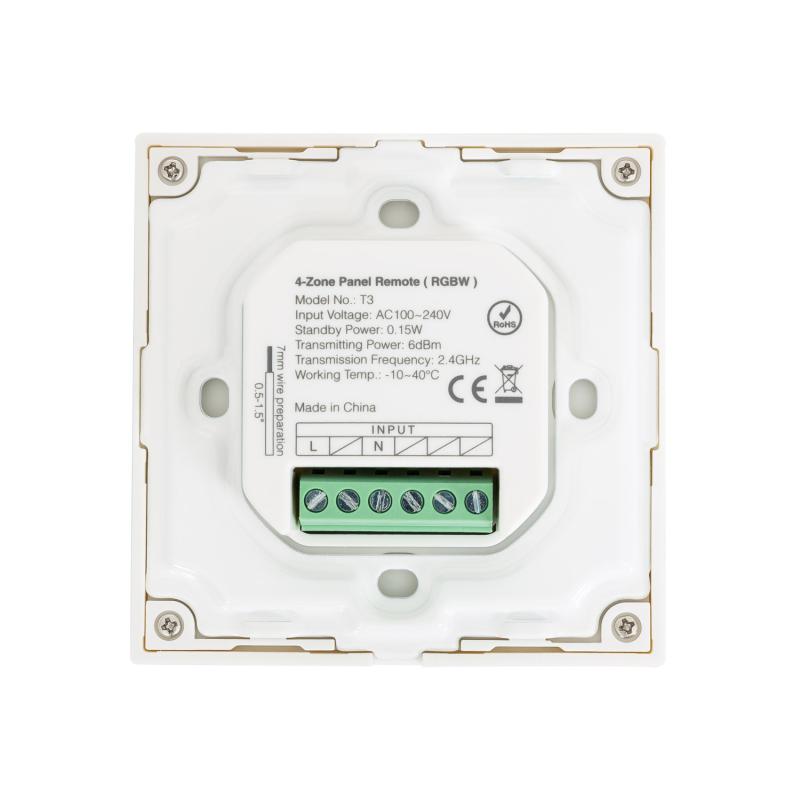 Controlador RF 220-240V AC de Parede para Regulador LED RGBW 4 Zonas RF MiBoxer T3