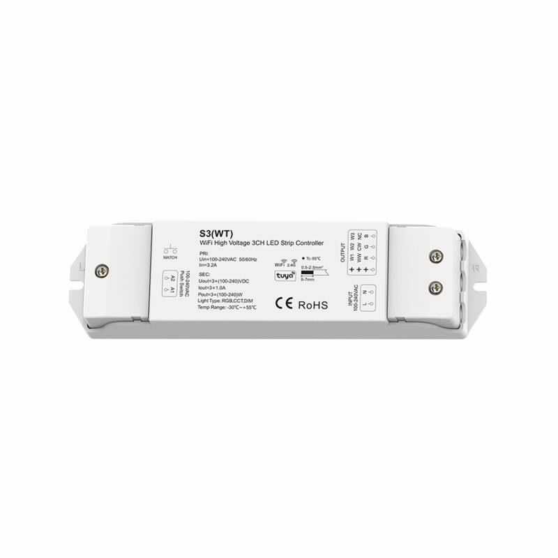 Controlador Wi-Fi para Fita LED 220 V Monocromática/CCT/RGB SKYDANCE S3(WT) Compatível com Botão e Comando RF