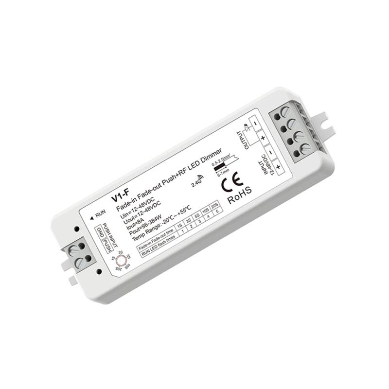 Regulador Fita LED Monocromática 12-24-48V Ligar/Desligar Suave FADE SKYDANCE V1-F Compatível com Botão e comando RF