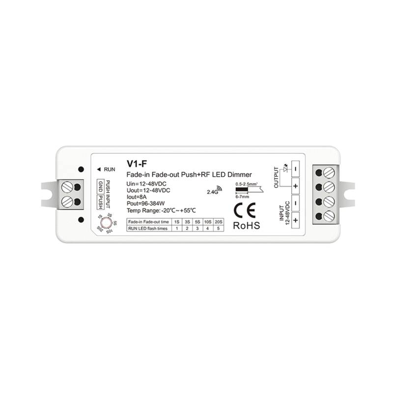 Regulador Fita LED Monocromática 12-24-48V Ligar/Desligar Suave FADE SKYDANCE V1-F Compatível com Botão e comando RF