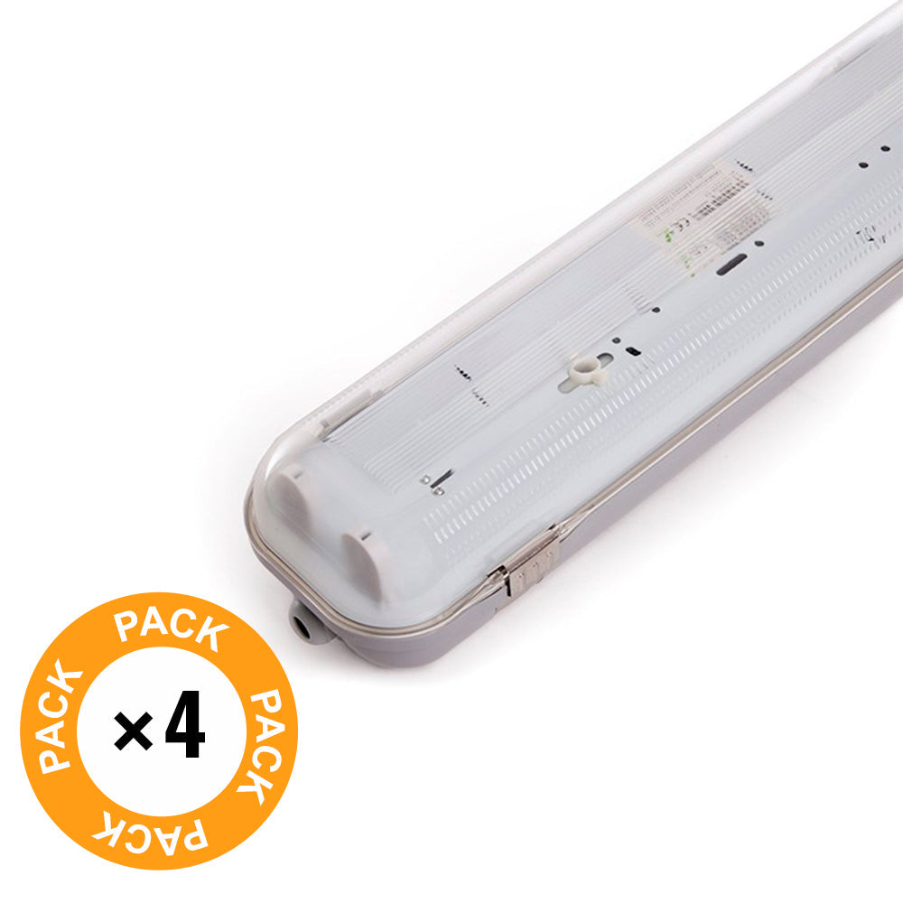 Pack de 4 Kits de Luz LED conectáveis ​​impermeáveis ​​para dois tubos LED ABS/PC de 1200 mm com clipes em aço inoxidável