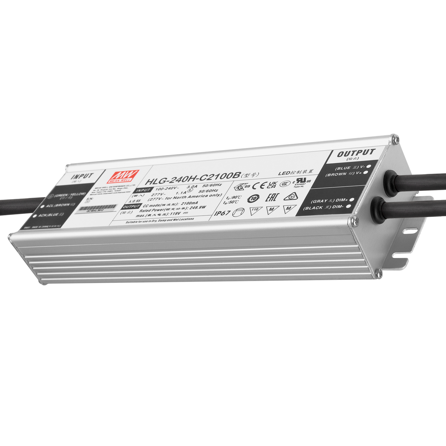 Driver de LED Meanwell 240W 90-305VAC 2100A IP67