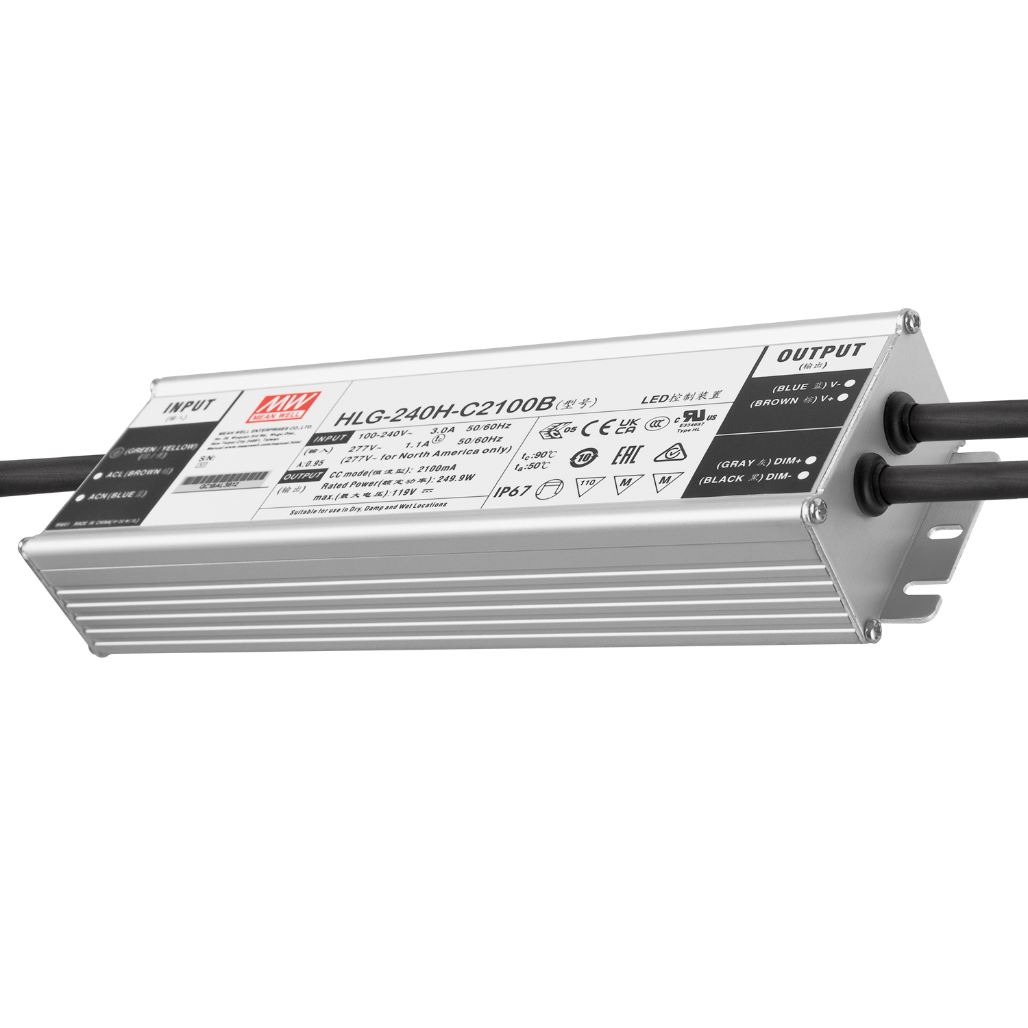 Driver de LED Meanwell 240W 90-305VAC 2100A IP67