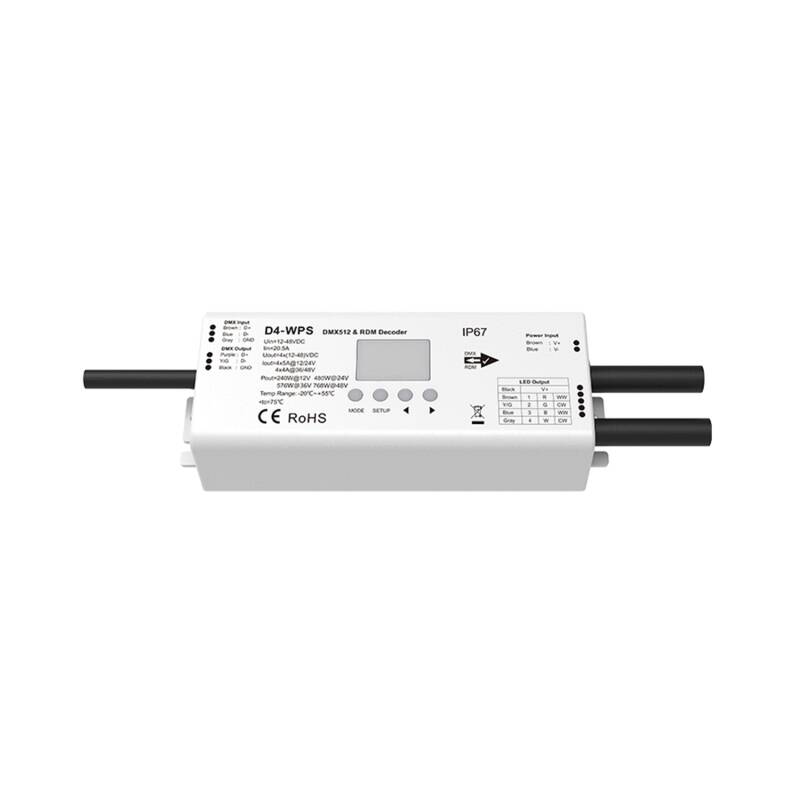 Descodificador DMX512 e RDM 4 Canais 12-48V SKYDANCE D4-WPS IP67