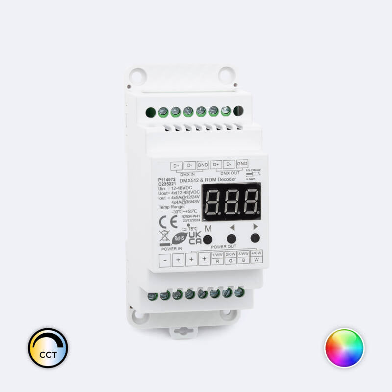 Descodificador DMX512 e RDM 4 canais 12-24V SKYDANCE D4 para Calha DIN