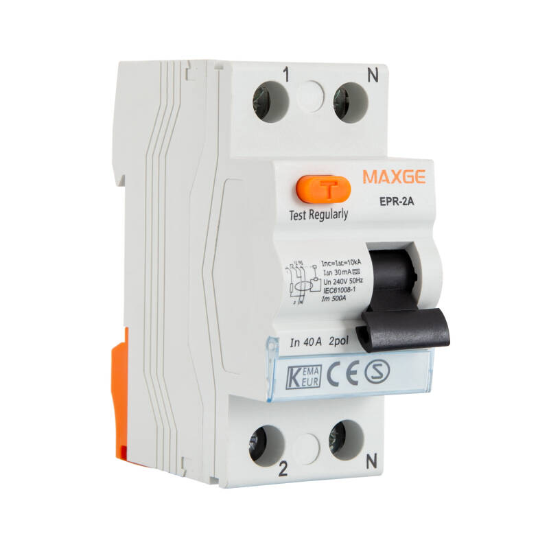 Disjuntor diferencial industrial/terciário superimunizado 2P 30 mA 25-63 A 10 kA Classe A MAXGE