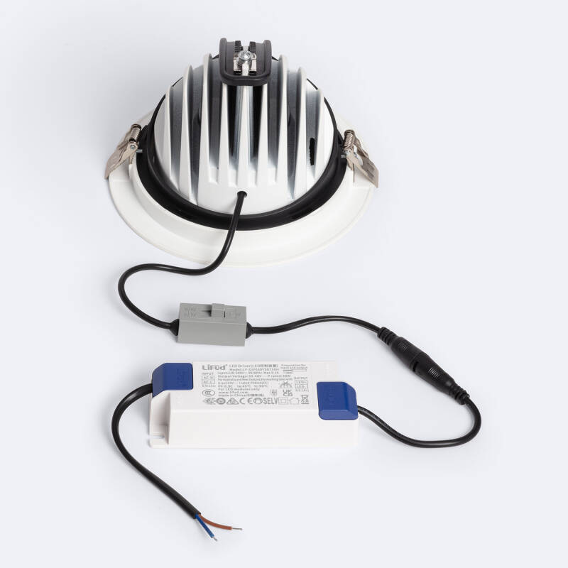 Downlight LED circular de 30 W, orientável a 36°, chip OSRAM, CCT, 120 lm/W, LIFUD, diâmetro de corte de 140 mm