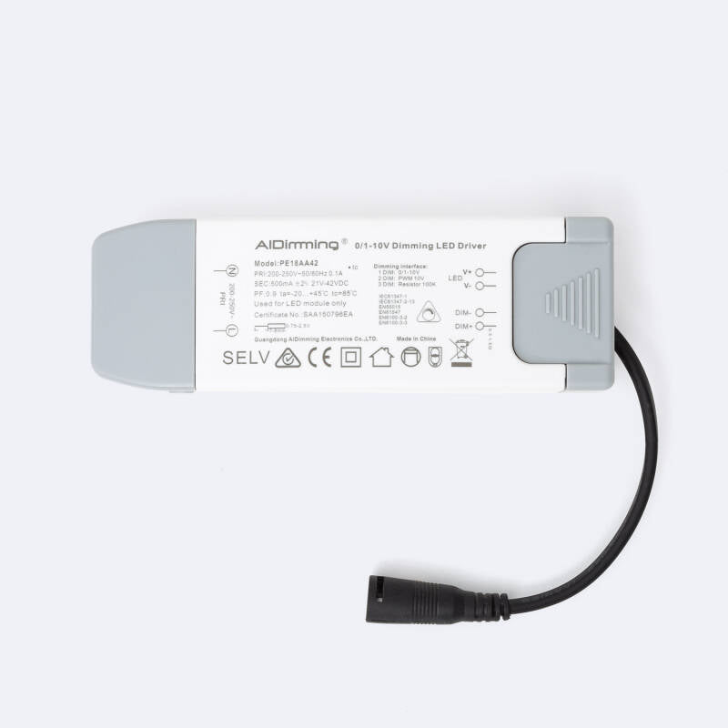 Driver AID Regulável 1-10V 220-240V Não Flicker Saída 21-42V 500mA 21W PE18AA42