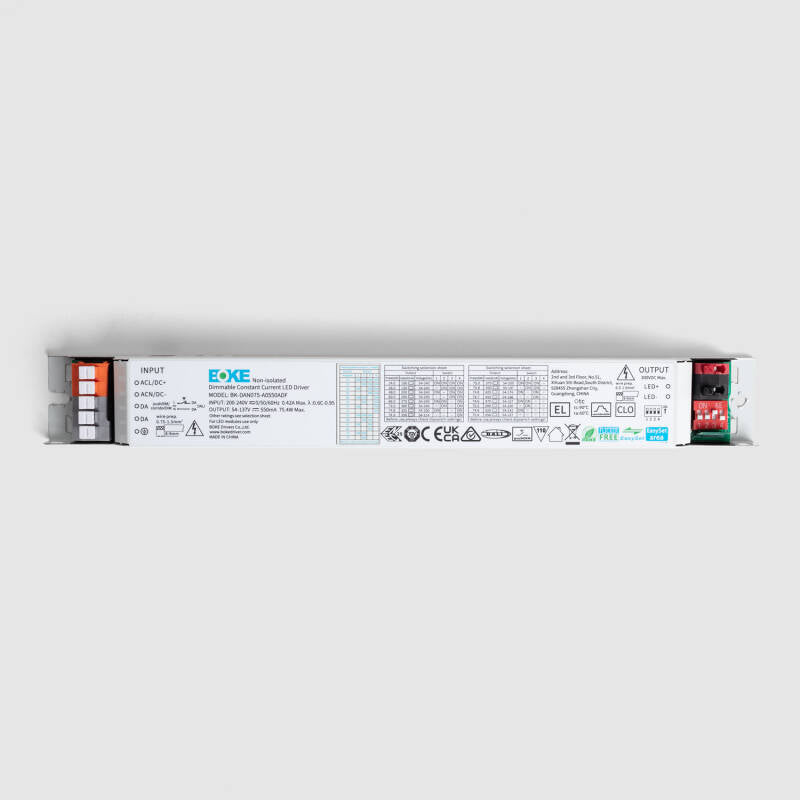 Driver BOKE Linear Regulável DALI/PUSH 200-240V Não Flicker Saída 54-200V 100-450mA 76,5W BK-DEN075