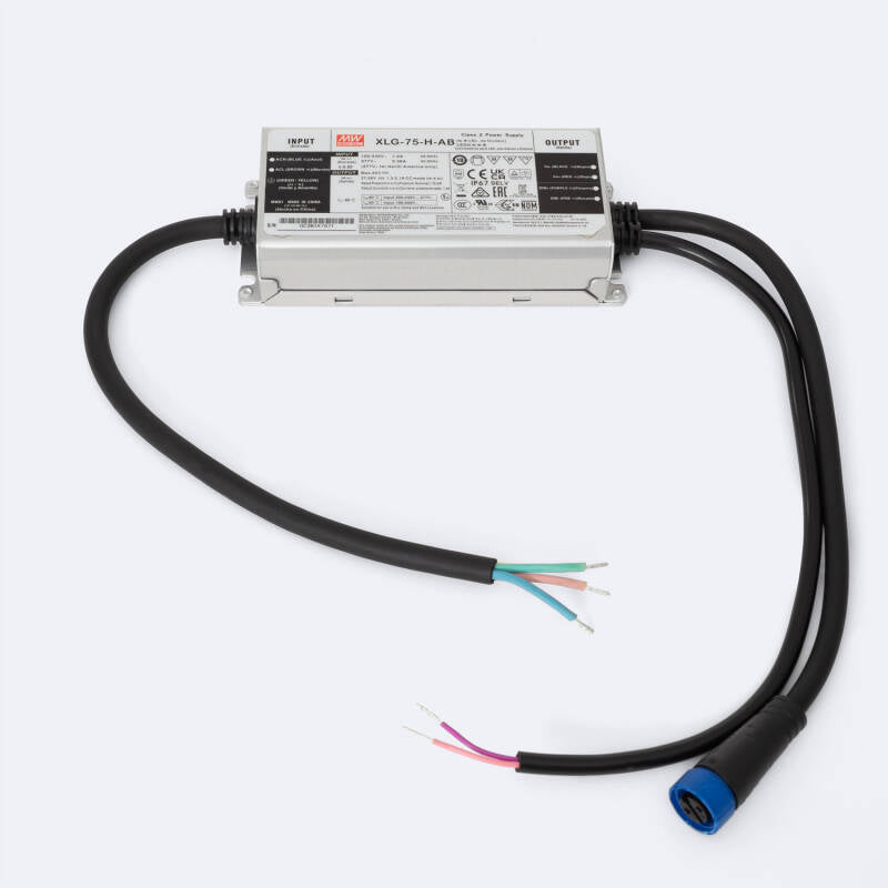 Driver MEAN WELL IP67 100-240V Saída 27-56V 1300-2100mA 75W XLG-75-H-AB