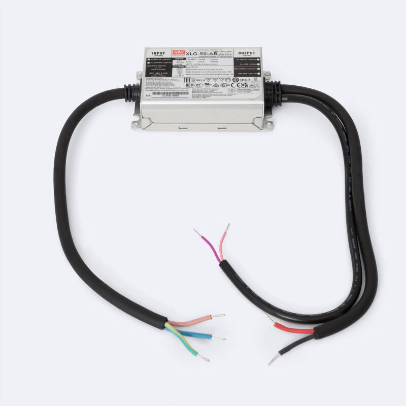 Driver MEAN WELL Regulável 1-10V IP67 100-240V Saída 22-54V 1000-2100mA 50W XLG-50-H-AB