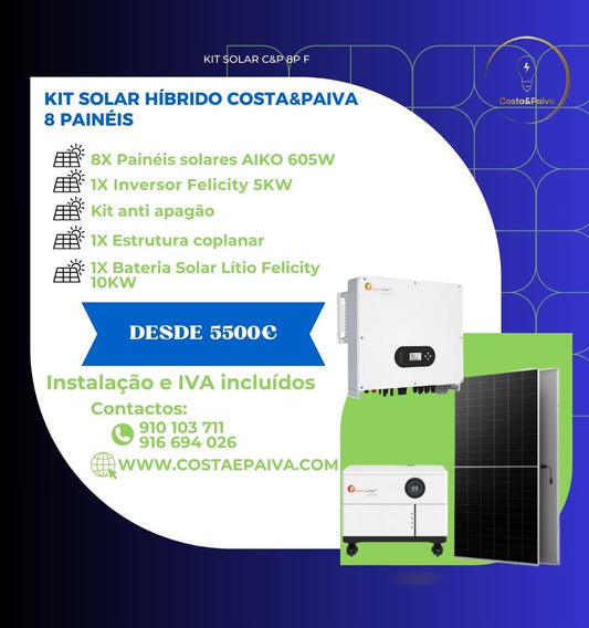 Instalação kit solar fotovoltaico felicity com 8 painéis e bateria de 10KW