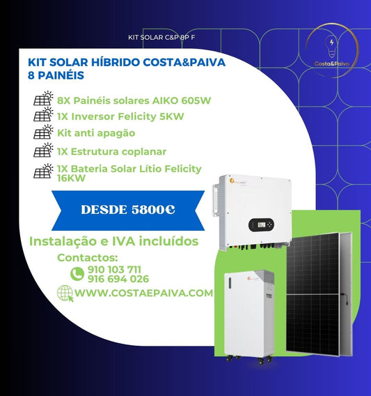 Instalação kit solar fotovoltaico felicity com 8 painéis e bateria de 16KW