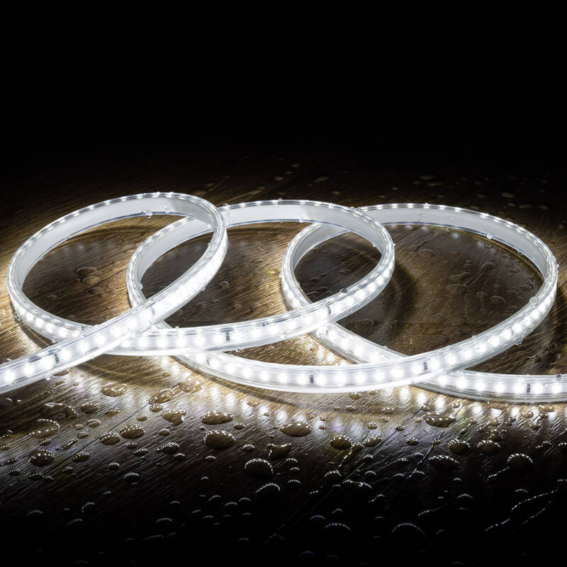 Fita LED Regulável 220V SMD 120 LED/m Branco Frio 8.5W/m 850lm/m Largura 12mm Corte 20cm IP65 à Medida