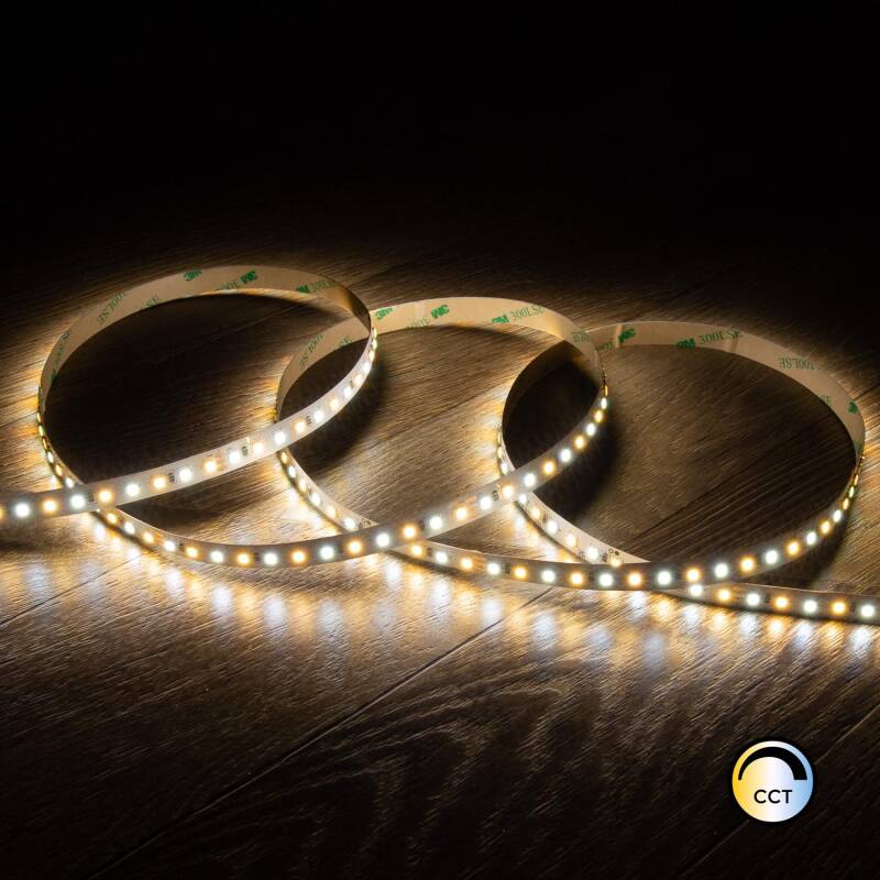 Fita LED 24V SMD CCT 280 LED/m 5m 12W/m 1200lm/m Largura 10mm Corte 5cm IP20 CRI90