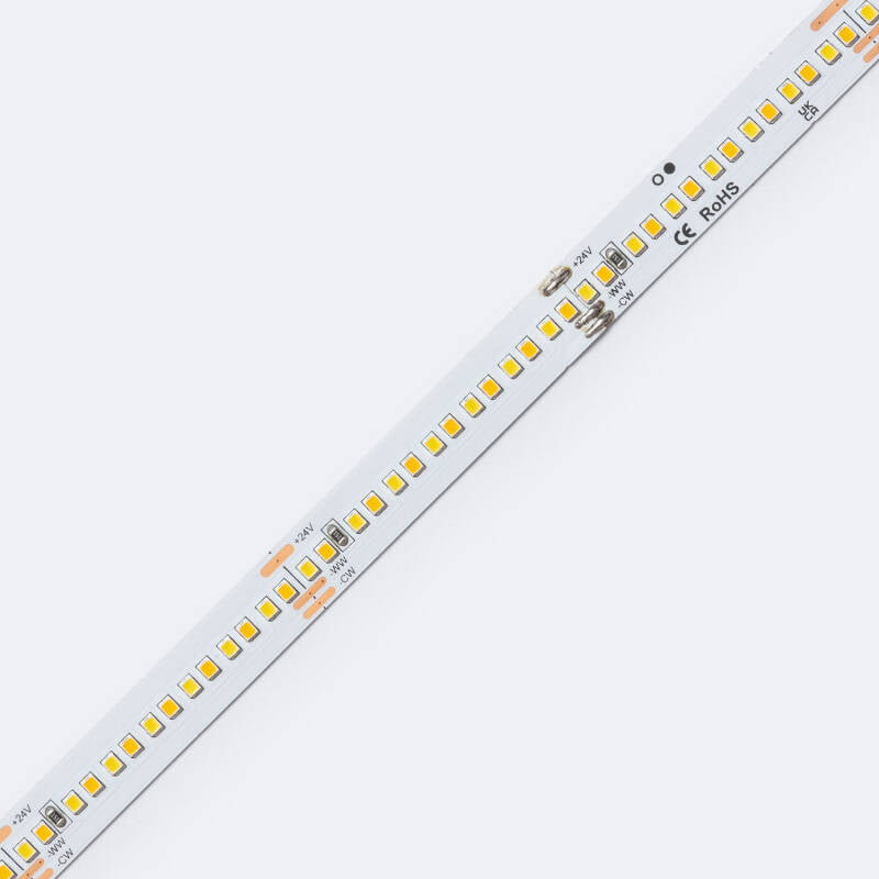Fita LED 24V SMD CCT 280 LED/m 5m 12W/m 1200lm/m Largura 10mm Corte 5cm IP20 CRI90