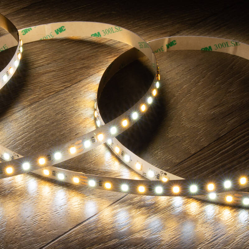 Fita LED 24V SMD CCT 280 LED/m 5m 12W/m 1200lm/m Largura 10mm Corte 5cm IP20 CRI90