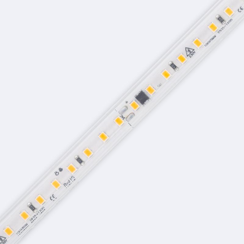 Fita LED Regulável 220V SMD Autorectificada 120 LED/m 10W/m 1000lm/m Largura 12mm Corte 10cm IP65 à Medida