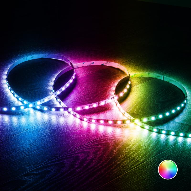 Fita LED 12V RGB SMD 60 LED/m 5m 9W/m Largura 10mm Corte 5cm IP20