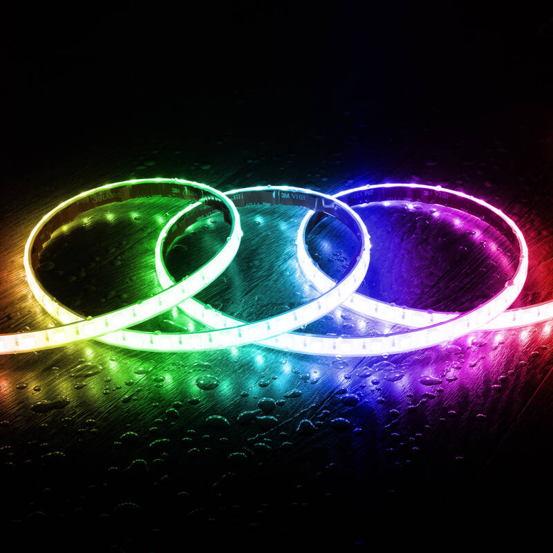 Fita LED RGB 220V SMD 60 LED/m 15W/m SILICONE FLEX Largura 12mm Corte 100cm IP67 com Comando à Medida