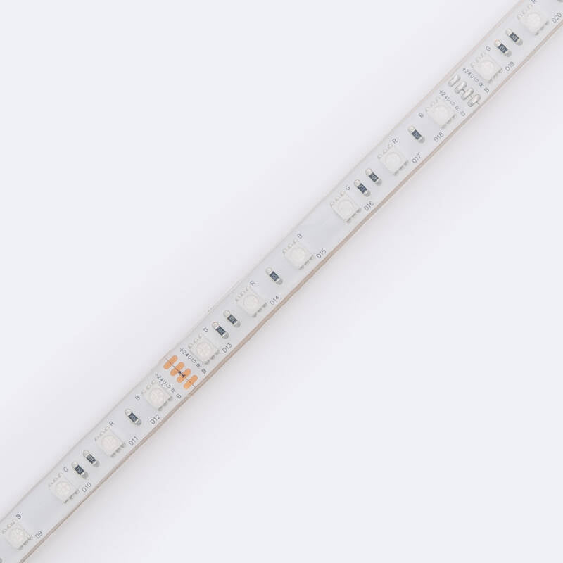 Fita LED RGB 24V DC 60LED/m 5m Submersível IP68 Largura 12mm Corte a cada 10cm
