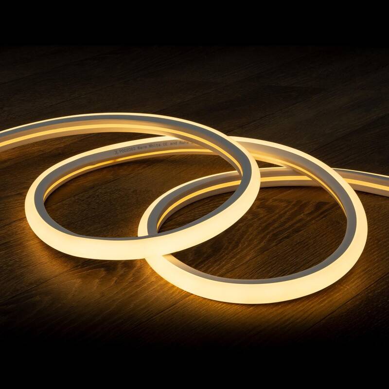 Fita LED Neon Regulável 220 V, Branco Quente, Semicircular, 180°, 7,5 W/m, Corte a cada 100 cm, IP67, à Medida