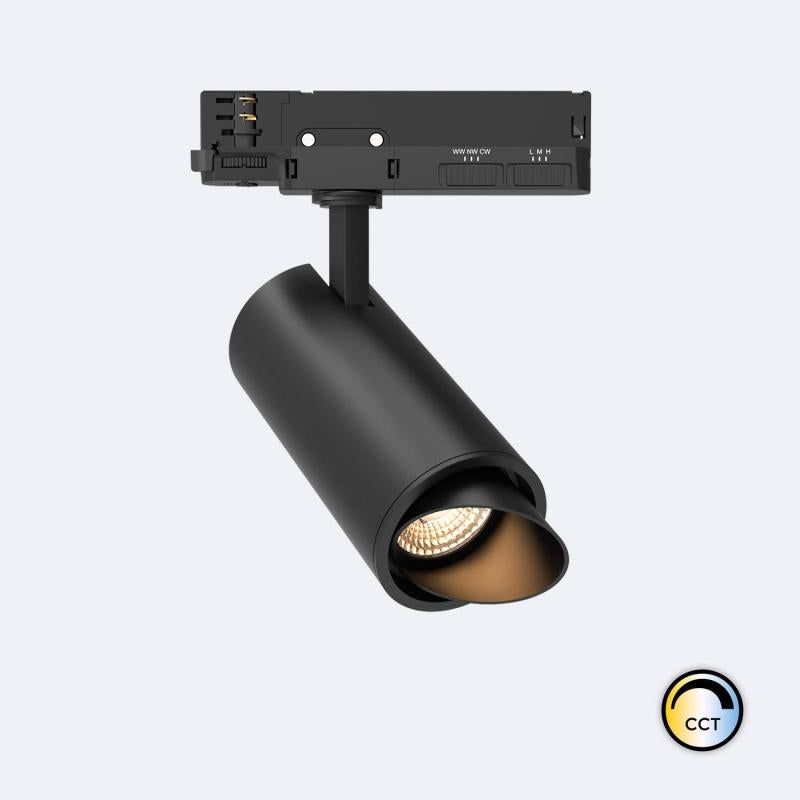 Foco Calha LED Trifásico 20W Fasano Cilindro Bisel CCT Seleccionável Regulável Preto