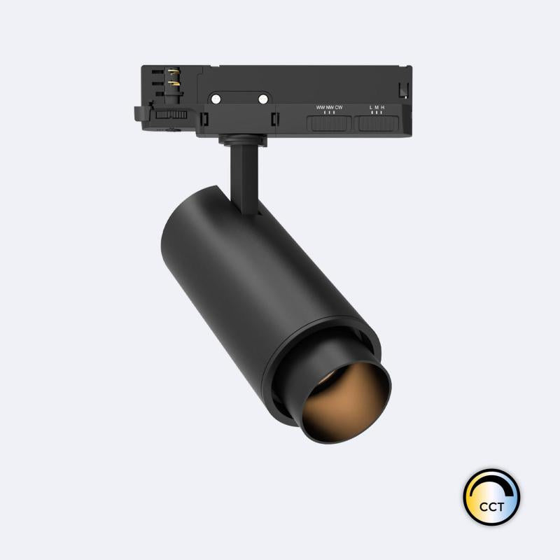 Foco Calha LED Trifásico 20W Fasano Cilindro CCT Seleccionável Regulável Preto