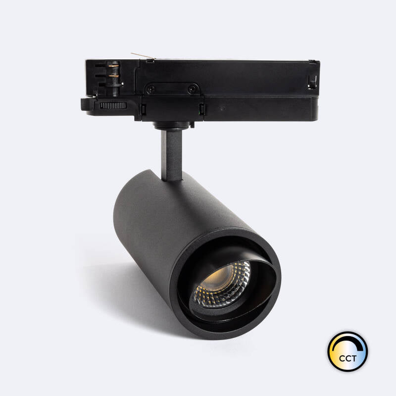 Foco Calha LED Trifásico 30W Fasano Cilíndrico Bisel CCT Seleccionável Regulável Preto