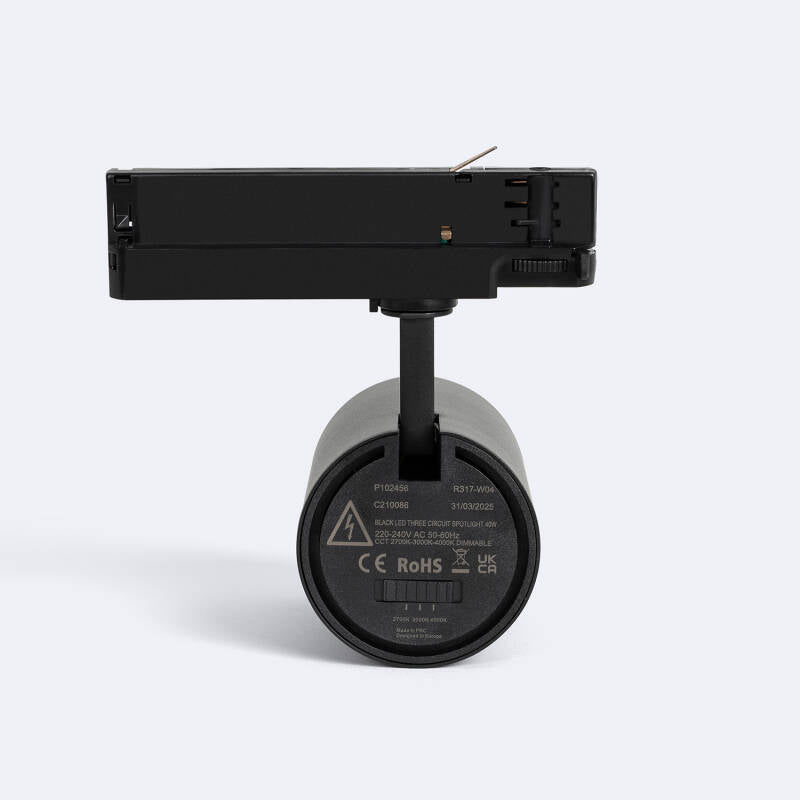 Foco Calha LED Trifásico 40W Fasano CCT Seleccionável Regulável Preto