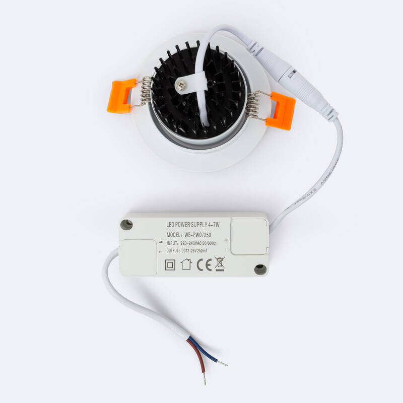 Foco Downlight LED 7W COB Direccionável Circular Branco Corte Ø 70 mm No Flicker