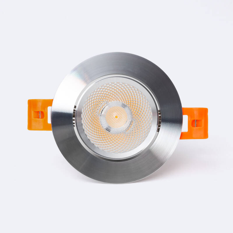 Foco Downlight LED 7W COB Direccionável Circular Prata Corte Ø 70 mm No Flicker