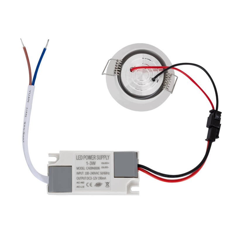 Foco Downlight LED COB 1W Direccionável Circular Branco Corte Ø 44 mm