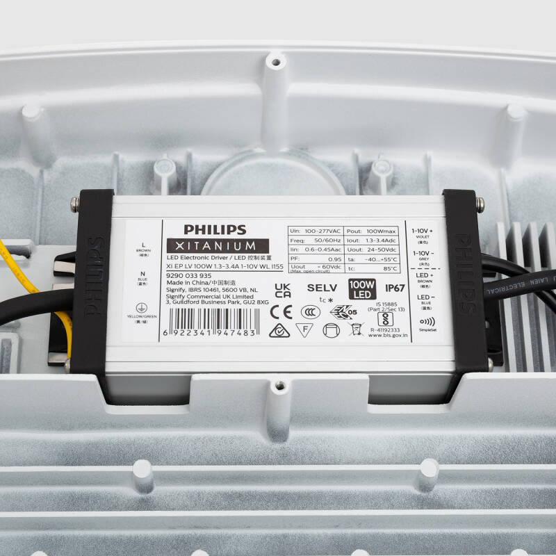 Foco LED Canopy Especial Posto de Gasolina 100W LUMILEDS 150lm/W Driver Philips Xitanium Regulável 1-10V