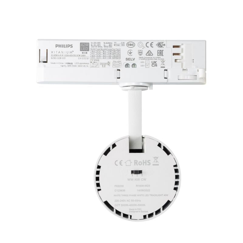Foco LED d'Angelo Branco 40W CCT Seleccionável LIFUD para Calha Trifásico