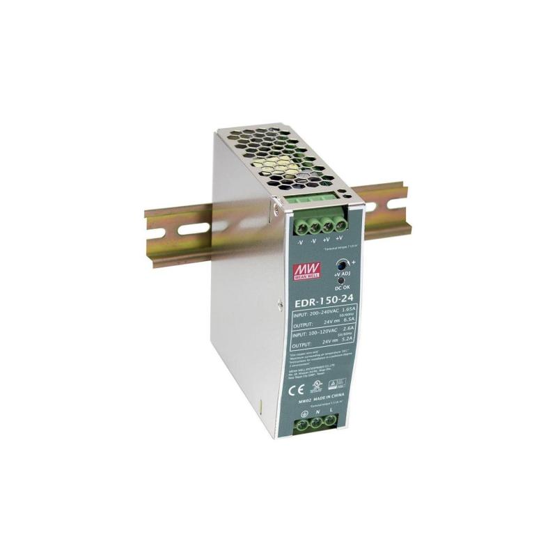 Fonte de Alimentação 24V DC 150W 6.5A para Calha DIN MEAN WELL EDR-150-24
