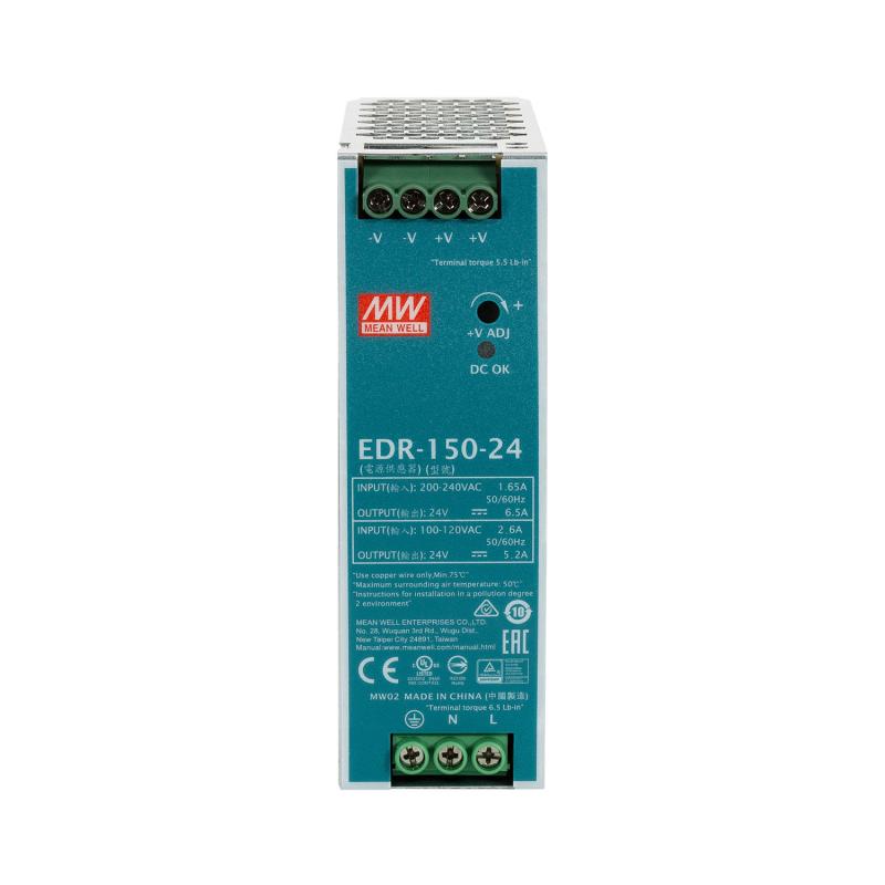 Fonte de Alimentação 24V DC 150W 6.5A para Calha DIN MEAN WELL EDR-150-24