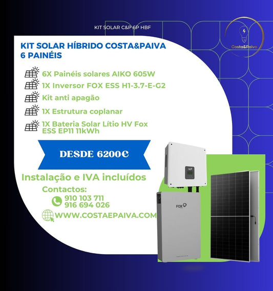 Instalação kit solar fotovoltaico Fox com 8 painéis e bateria de 11KW