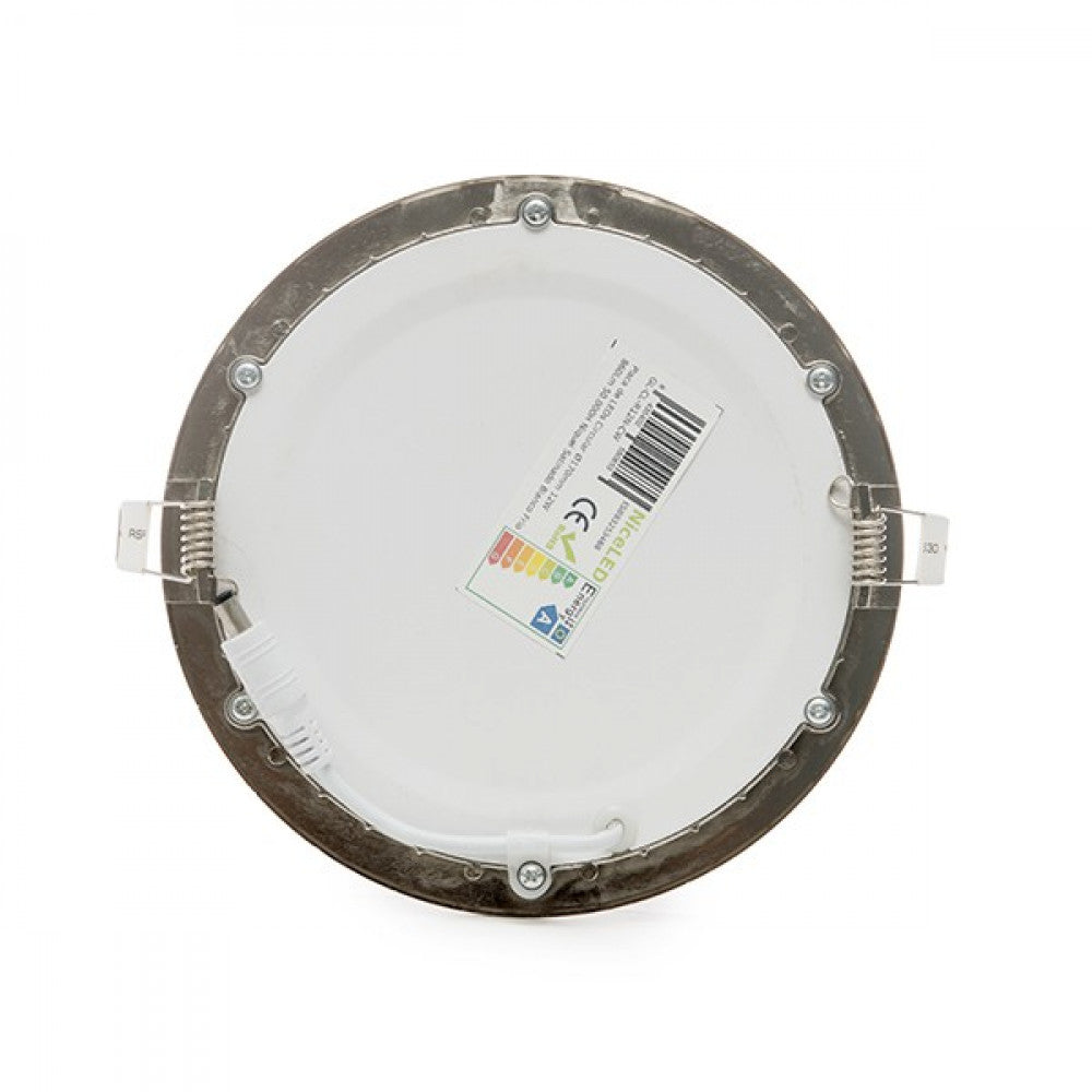 Painel LED 12W 1200Lm 6000ºK Circular Níquel Acetinado 50.000H