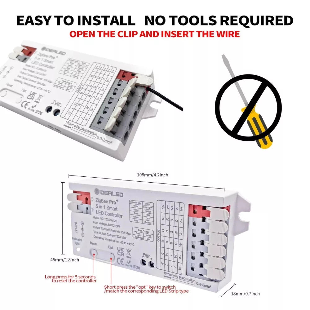Gledopto GL-C-201P, Zigbee Pro 5-in-1 LED controller (Zigbee+RF) 12V-54V DC