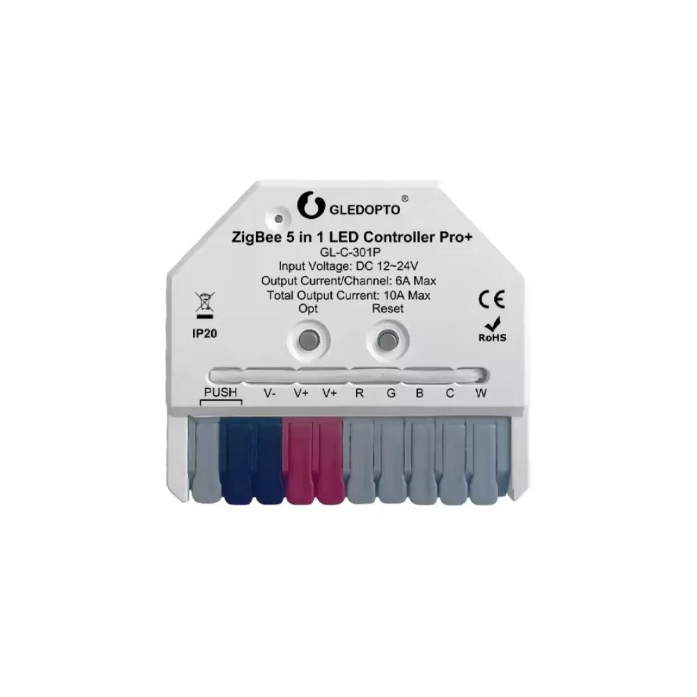 Gledopto GL-C-301P ZigBee Pro+ (Zigbee 3.0 + RF 2.4GHz) Ultra Mini 5-in-1 RGBCCT LED fita controller