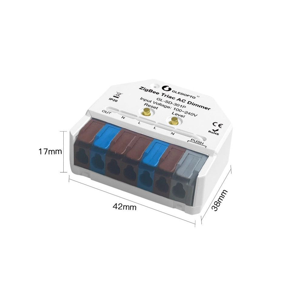 Gledopto GL-SD-301P ultra mini AC Dimmer modul, Zigbee Pro (Zigbee 3.0 + RF receiver)