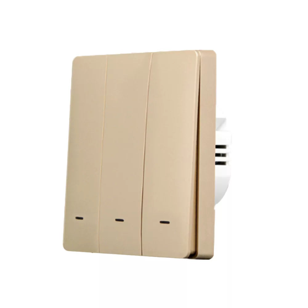 SmartWise B63 UNI Wi-Fi + eWeLink-Remote, 3-gang smart parede switch, universial wiring, physical push-button, gold colour
