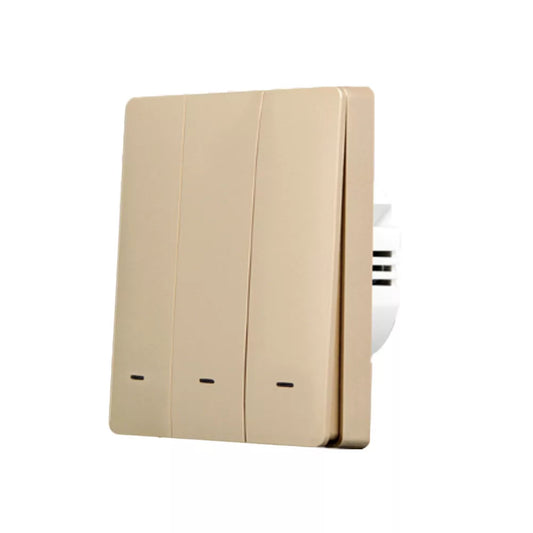 SmartWise B63 UNI Wi-Fi + eWeLink-Remote, 3-gang smart parede switch, universial wiring, physical push-button, gold colour