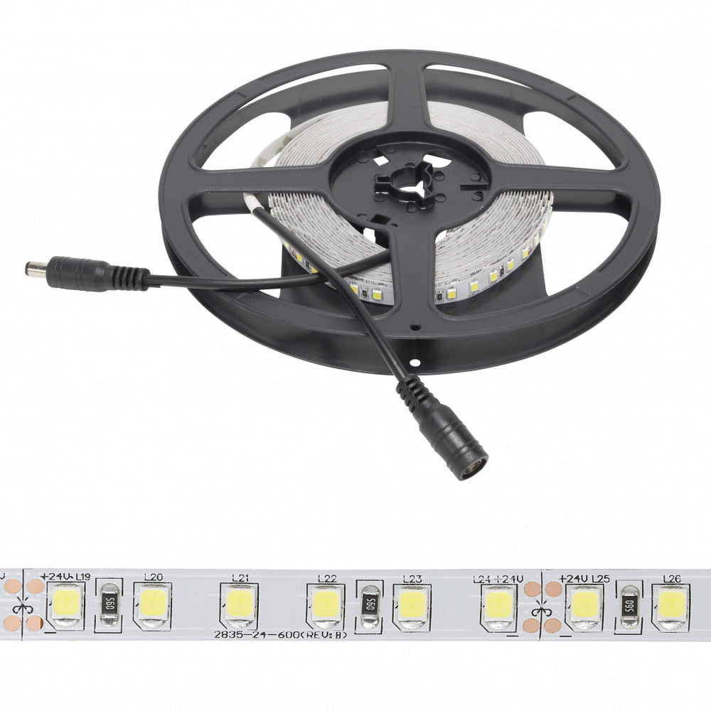 Faixa de 600 LEDs 60W 5.500Lm CRI85 6000ºK SMD2835 24VDC x5M 40.000H-Branco Frio