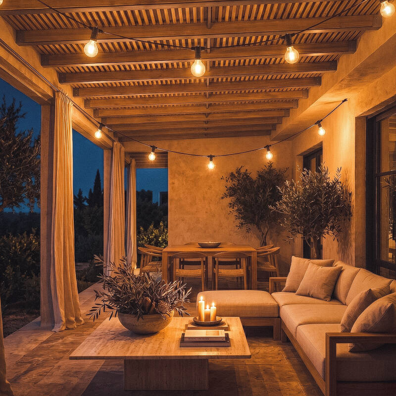 Grinalda Luzes Exterior com 5 Porta Lâmpadas B22 5m Preto IP44