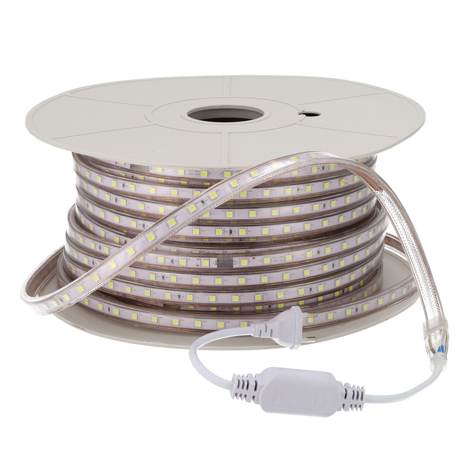 Tira de 60 LEDs/M 500W 42.000Lm 6000ºK SMD5050 220VAC IP65 x50M 40.000H
