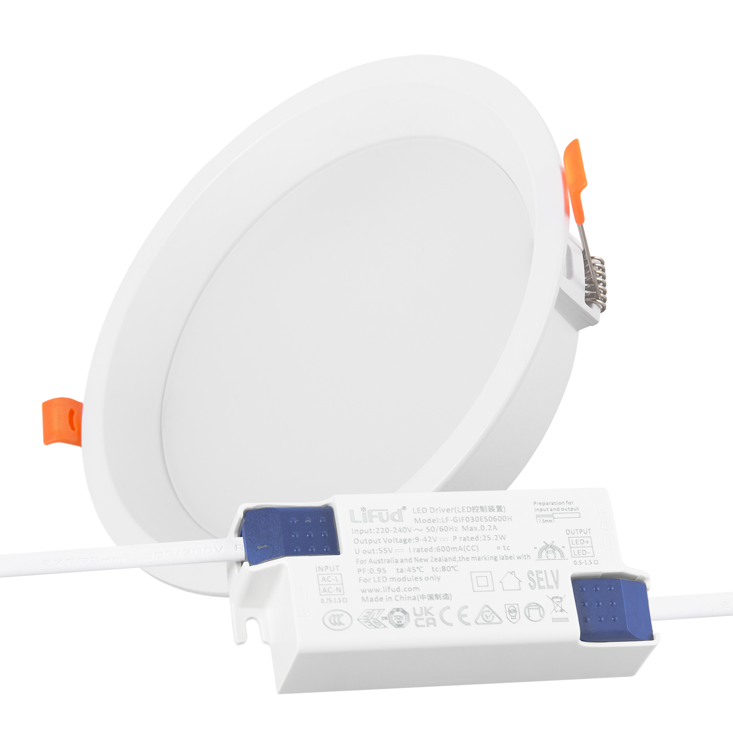 Downlight LED 24W 140Lm/W Driver LIFUD Flicker Free 6000ºK