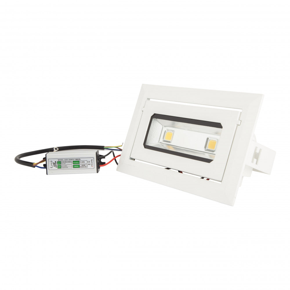 Foco Downlight LED 20W 1.800Lm 6000ºK Retangular Inclinável 40.000H