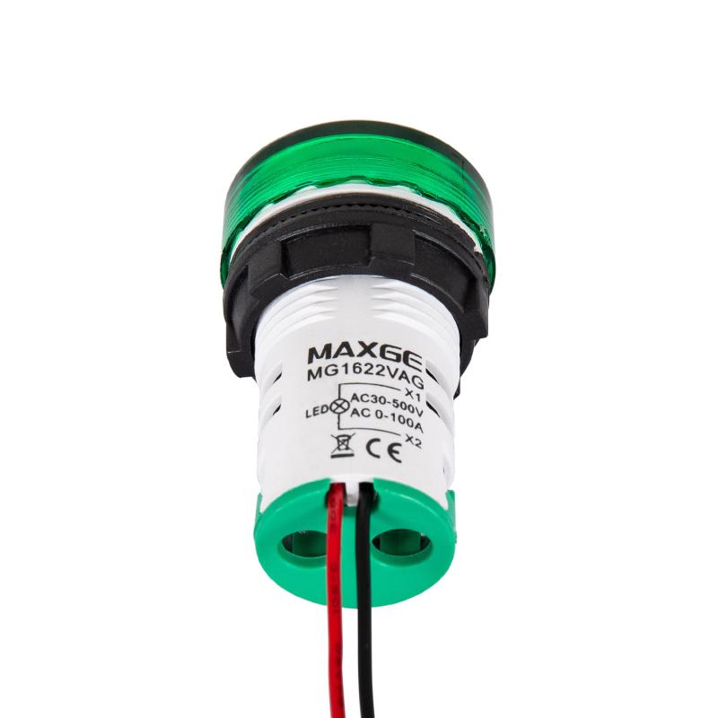 Indicador Luminosos MAXGE com Voltímetro 20-500V e Amperímetro 0-100A Ø22mm